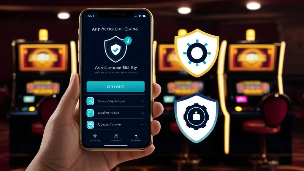 Smartphone mit Sicherheits- und Update-Symbolen in einer Casino-App