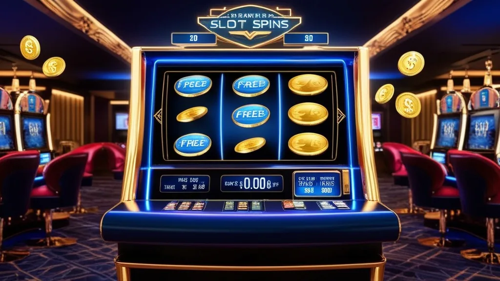 Slotmaschine mit leuchtenden Freispielen und Bonussymbolen