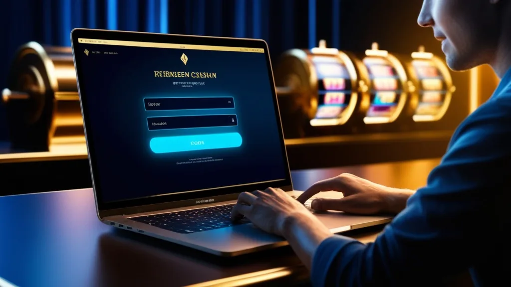 Deutschsprachiger Nutzer vor einem Login-Bildschirm im Casino-Stil