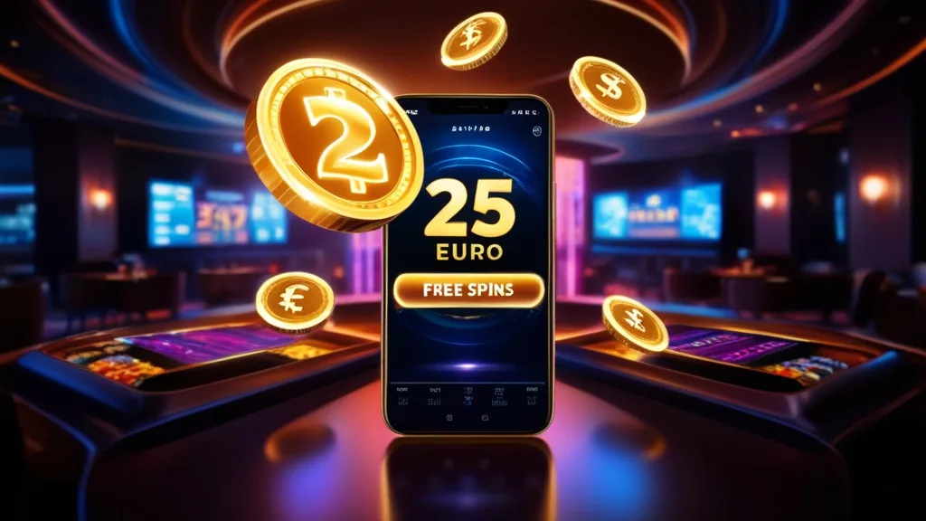 Casino-Motiv mit 25-Euro-Bonus und digitalen Münzen